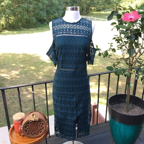 Gianni Bini Dresses & Skirts - Gianni Bini Eyelet Lace Colder Shoulder Green Dress